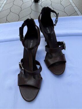 BCBGeneration Dark Brown Strappy Leather High Heel Sandals